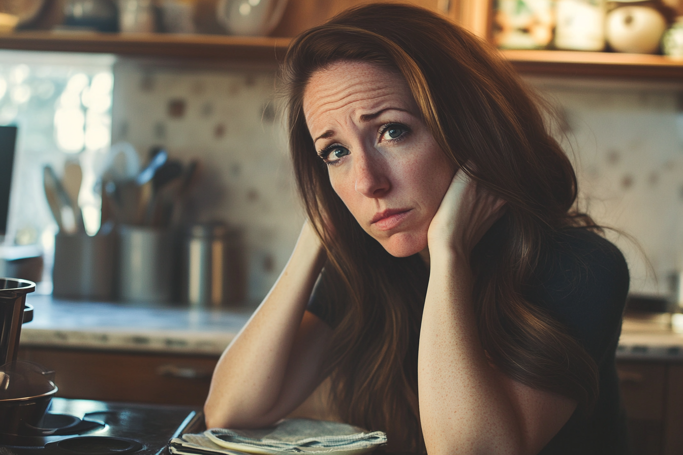 Une femme réfléchie dans une cuisine | Source : Midjourney