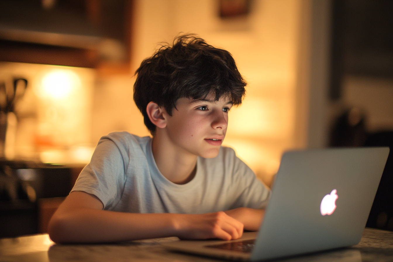 A teenager working on a laptop | Source: Midjourney