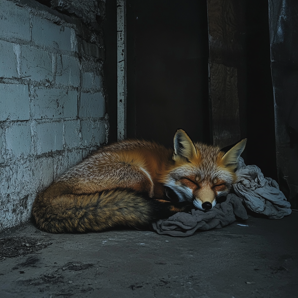 Un renard qui dort dans un garage | Source : Midjourney