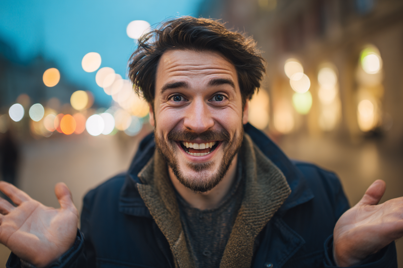 Un homme souriant qui fait des gestes innocents | Source : Midjourney