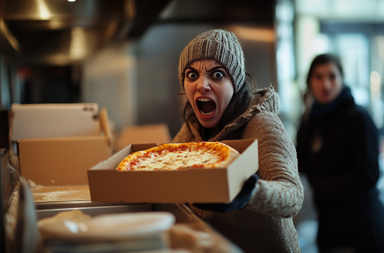 Une femme portant une pizza | Source : Midjourney