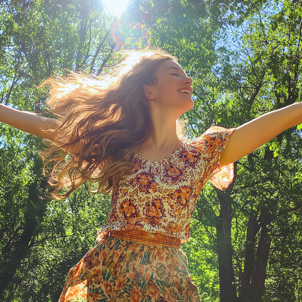 Une femme à l'esprit libre qui danse au soleil | Source: Midjourney