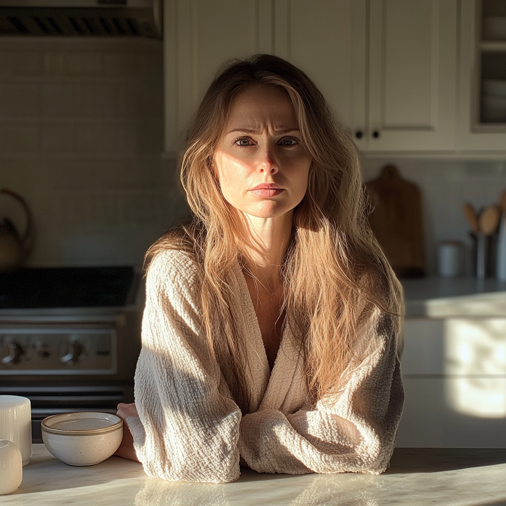 Une femme appuyée sur un comptoir dans une cuisine | Source : Midjourney