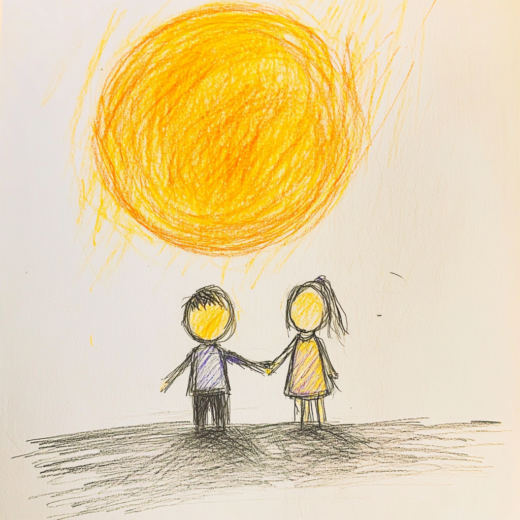 Dessin d'un enfant représentant sa famille | Source : Midjourney