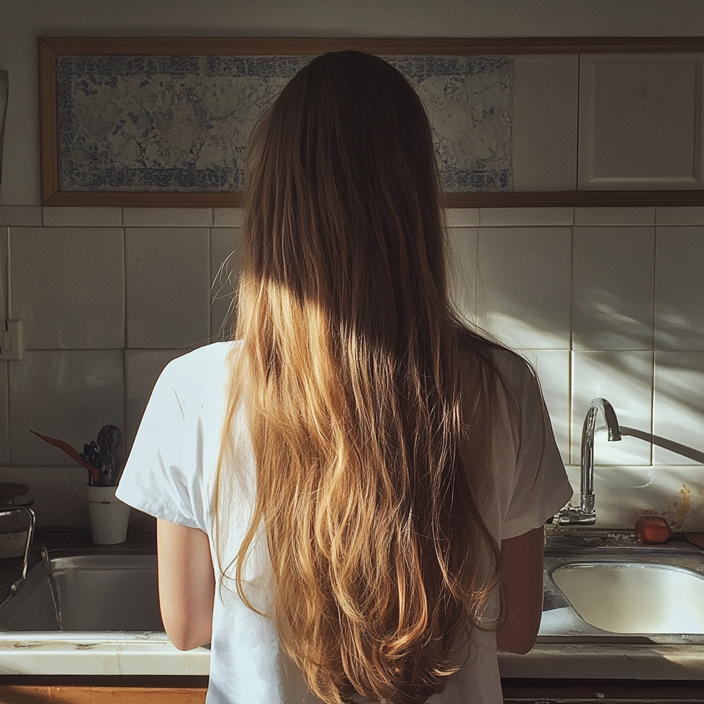 Une adolescente debout devant un évier de cuisine | Source : Midjourney