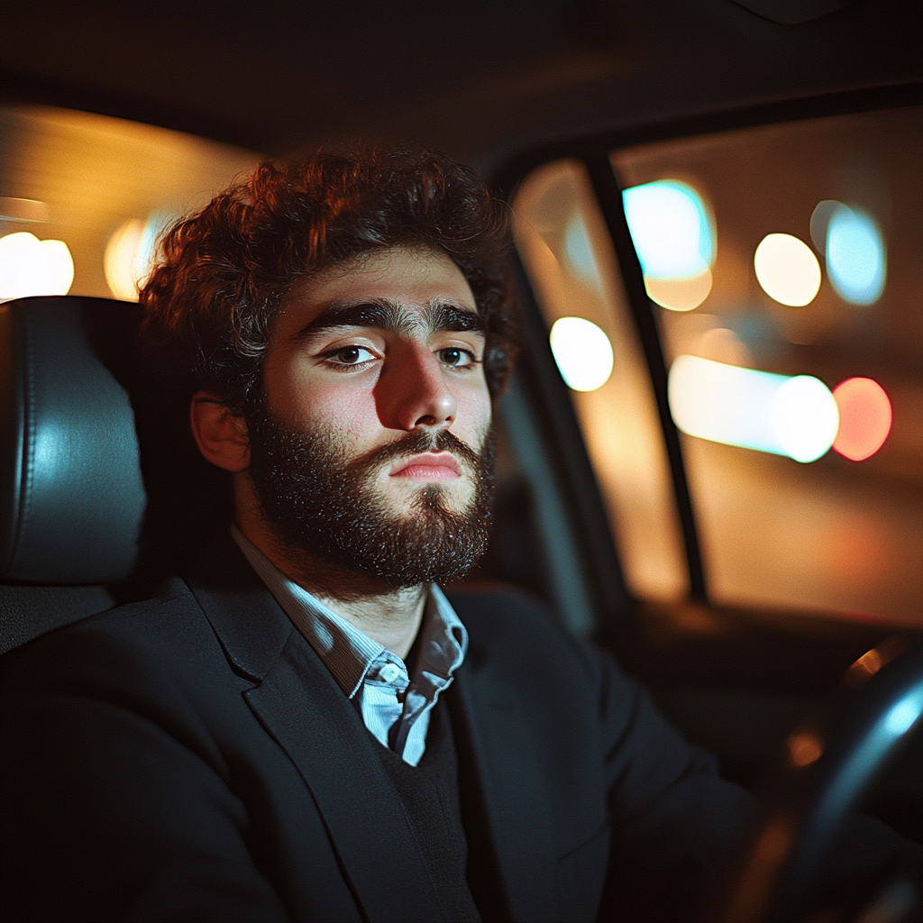 An upset man behind the wheel | Source: Midjourney