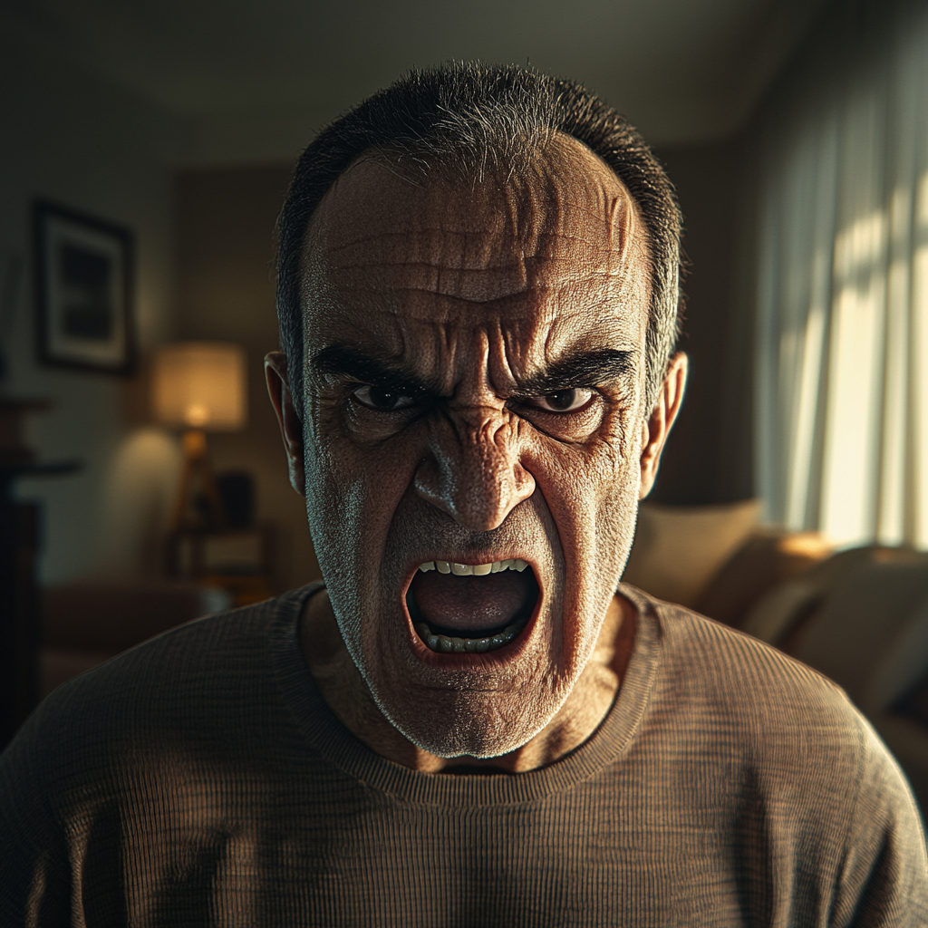 Un homme qui crie en regardant droit devant lui | Source : Midjourney