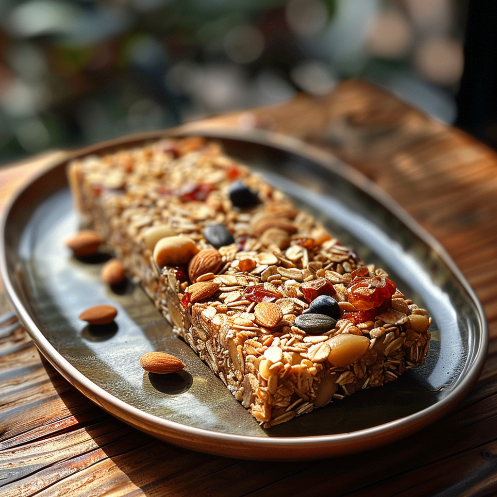 Une barre de muesli posée sur une assiette | Source : Midjourney