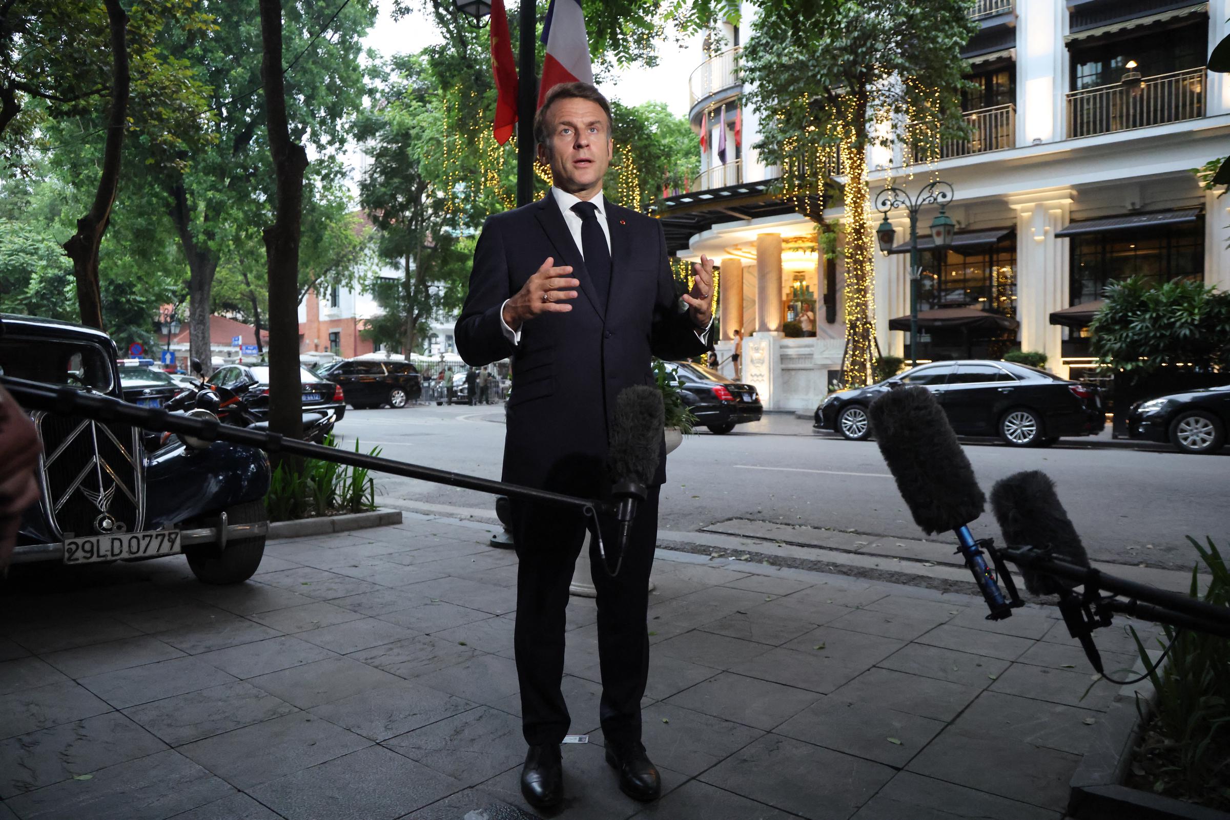 Emmanuel Macron s'adressant à la presse. | Source : Getty Images