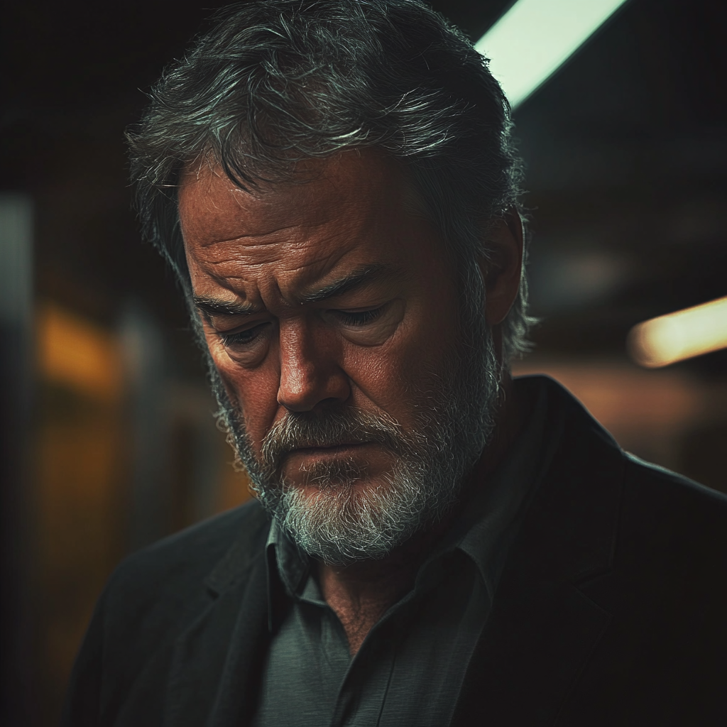 Un homme âgé triste, les yeux baissés | Source : Midjourney