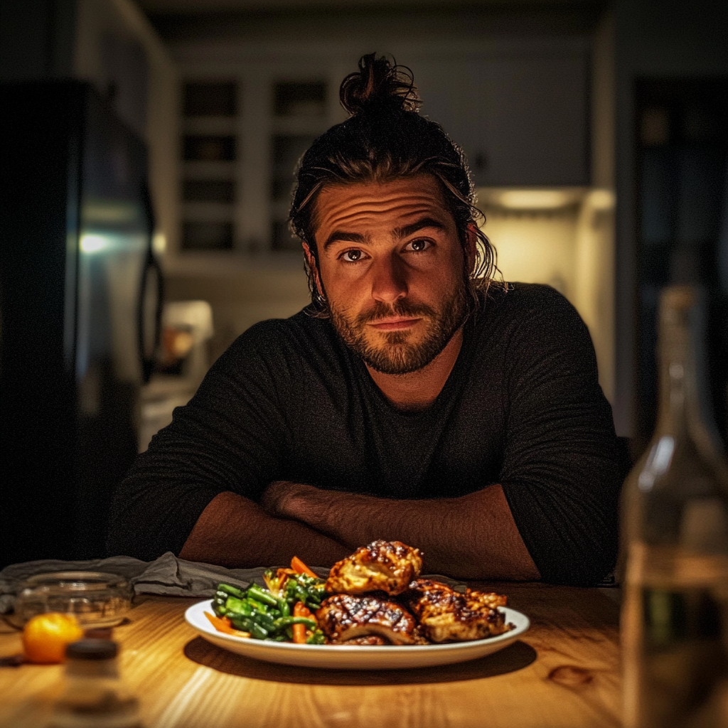 Un homme assis à une table de dîner | Source : Midjourney