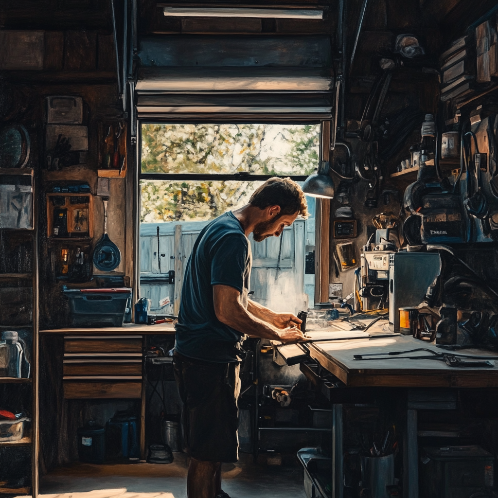 Un homme qui travaille dans son garage | Source : Midjourney