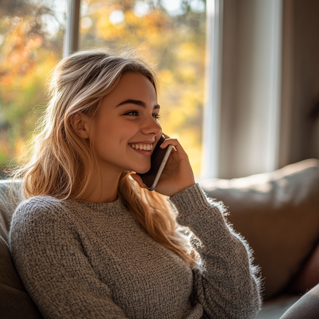 Une jeune femme qui parle au téléphone | Source : Midjourney