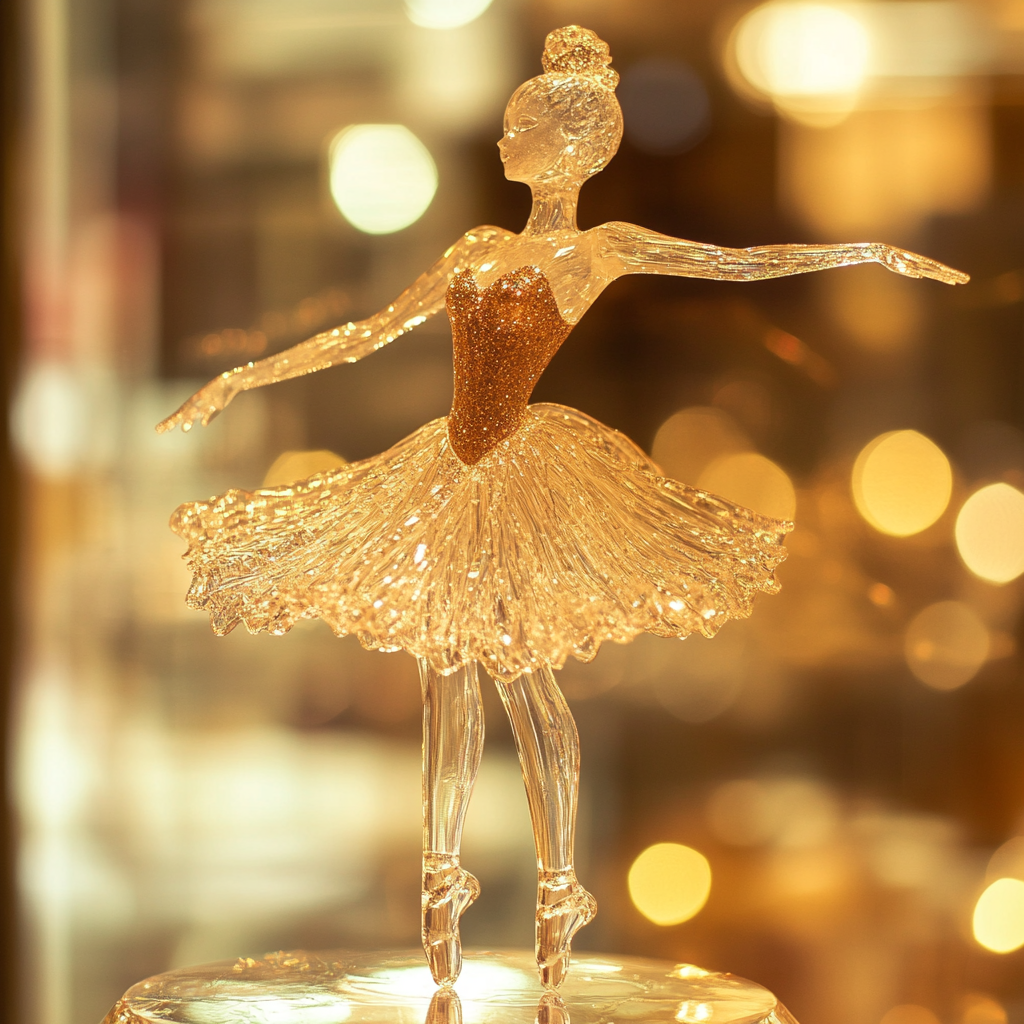 Une figurine de ballerine en cristal sur un présentoir de magasin | Source : Midjourney