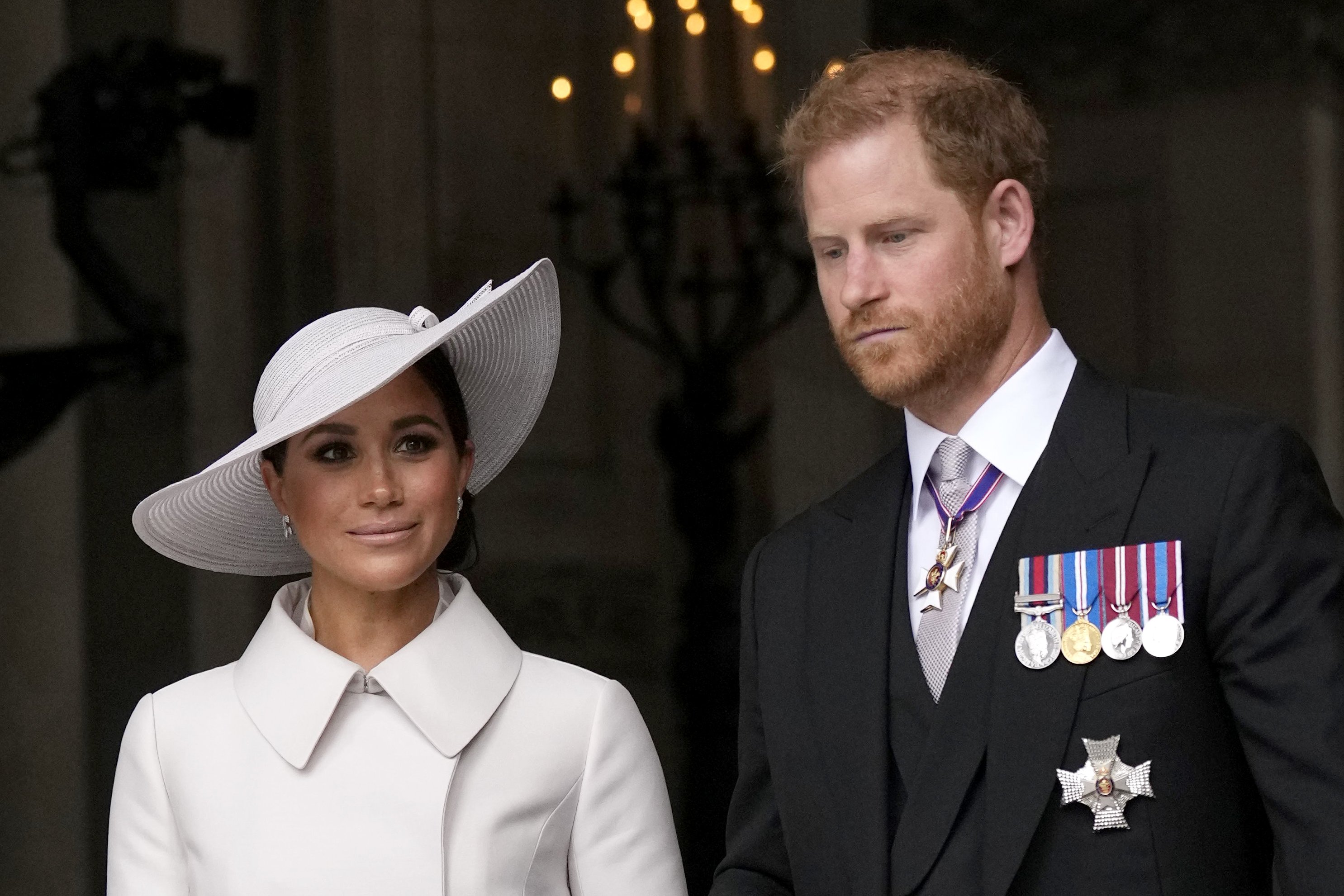 La duchesse Meghan et le prince Harry après un service d'action de grâce pour le règne de la reine Elizabeth II à la cathédrale St Paul de Londres, le 3 juin 2022 | Source : Getty Images
