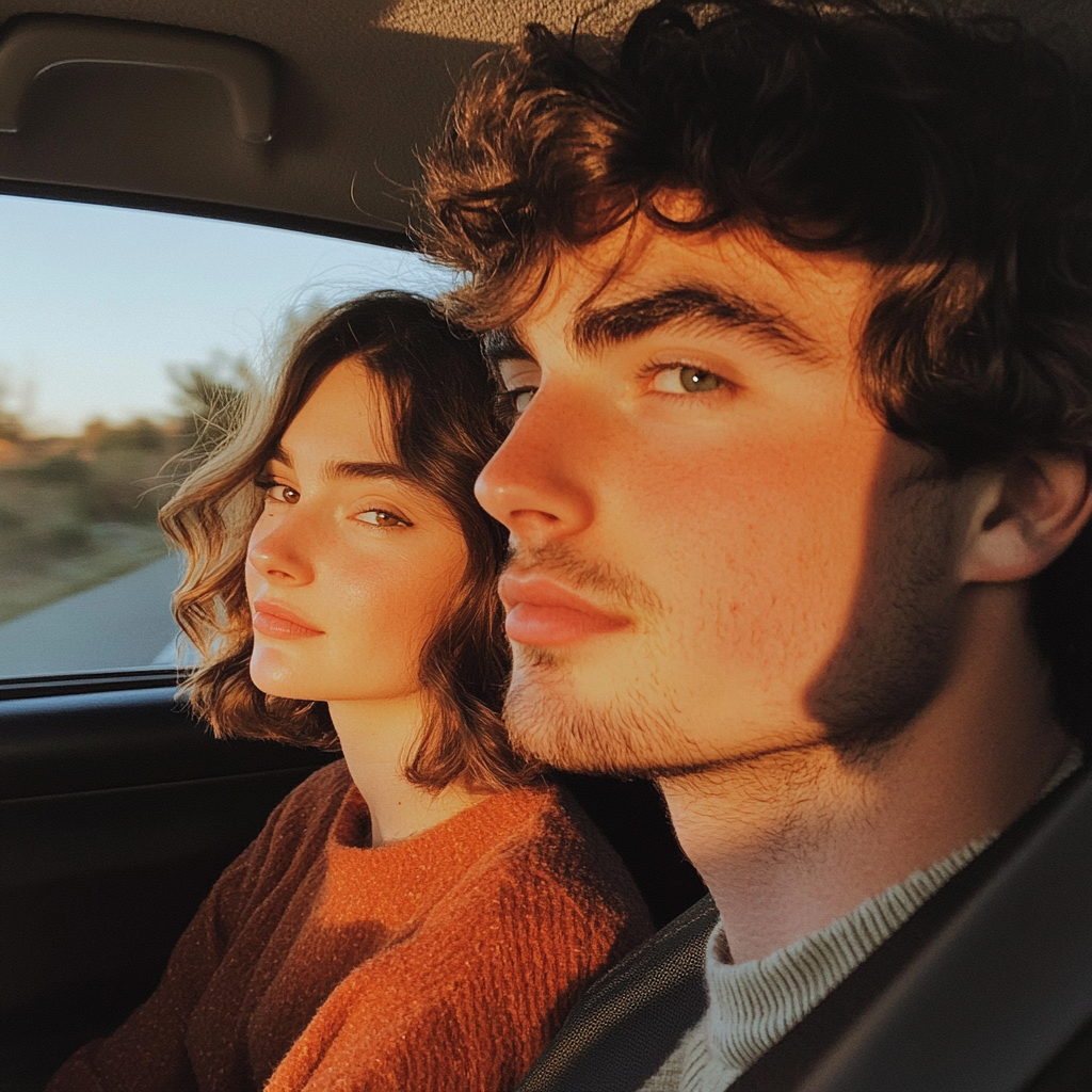 Un couple assis dans une voiture | Source : Midjourney