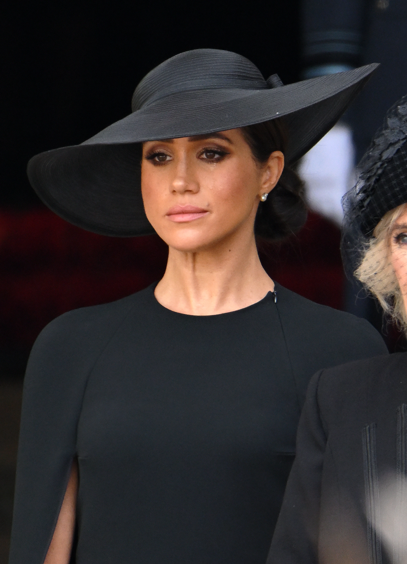 Meghan Markle, duchesse de Sussex, lors des funérailles nationales de la reine Élisabeth II à l'abbaye de Westminster à Londres, en Angleterre, le 19 septembre 2022. | Source : Getty Images