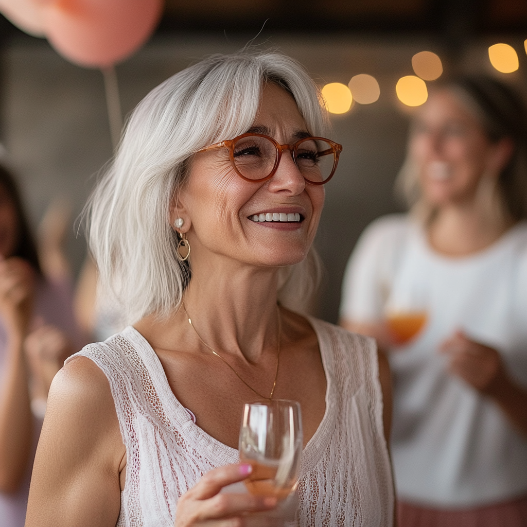 Une femme heureuse qui parle lors d'une fête d'anniversaire | Source : Midjourney