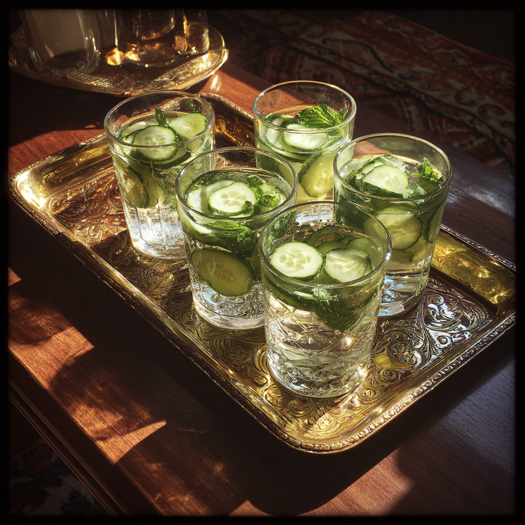 Un plateau d'eau de concombre | Source : Midjourney