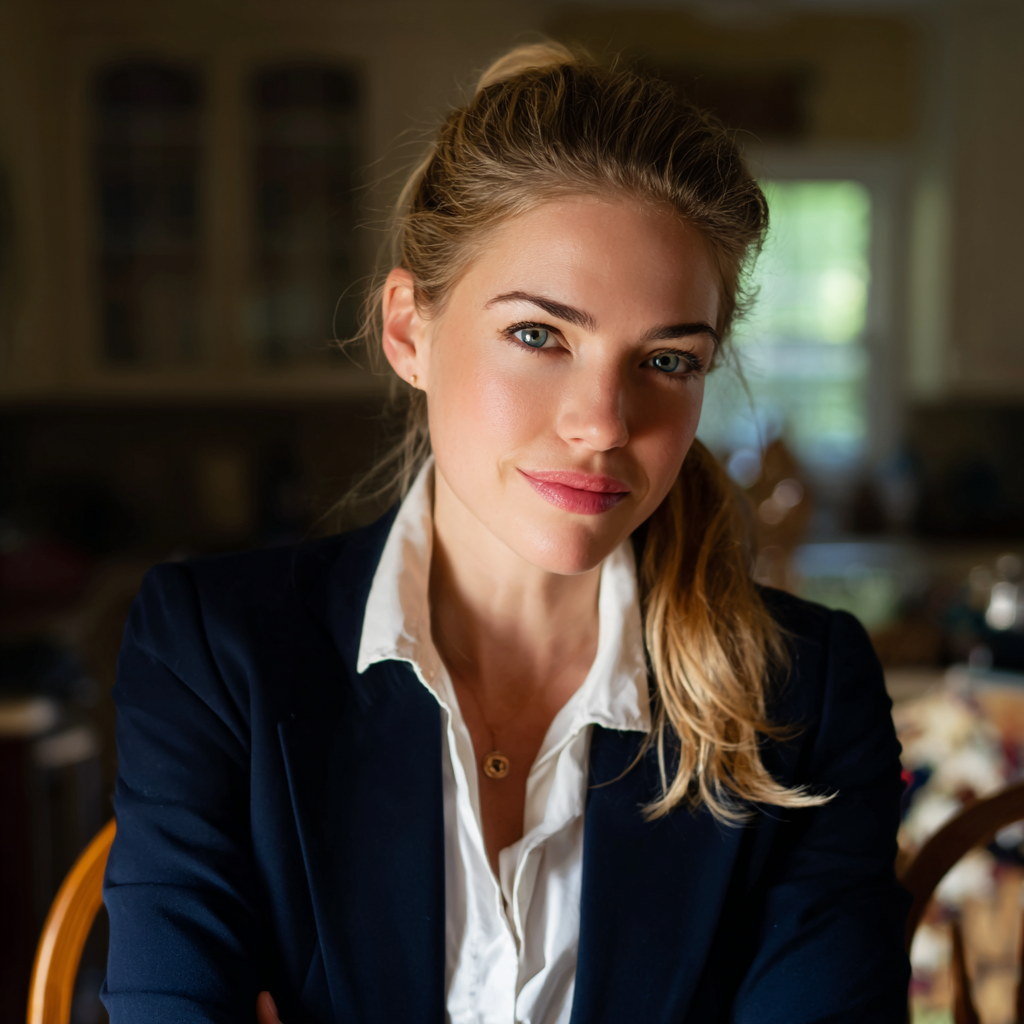 Une femme portant un blazer bleu marine | Source : Midjourney