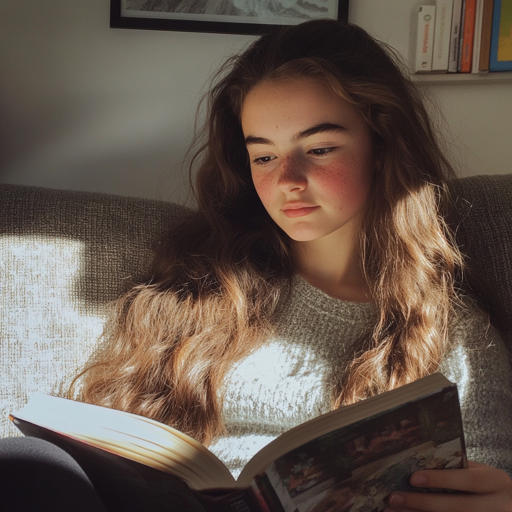 Une fille lisant un livre | Source : Midjourney