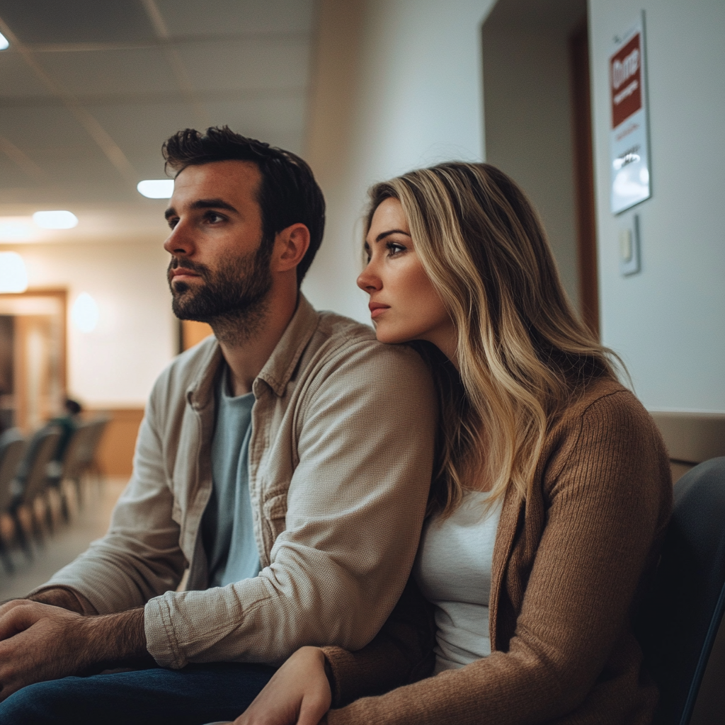 Nervous parents in hospital waiting room | Source: Midjourney