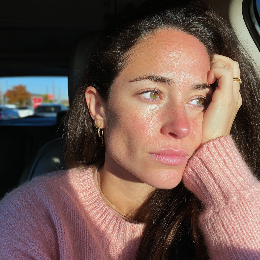 Une femme stressée assise dans une voiture | Source : Midjourney