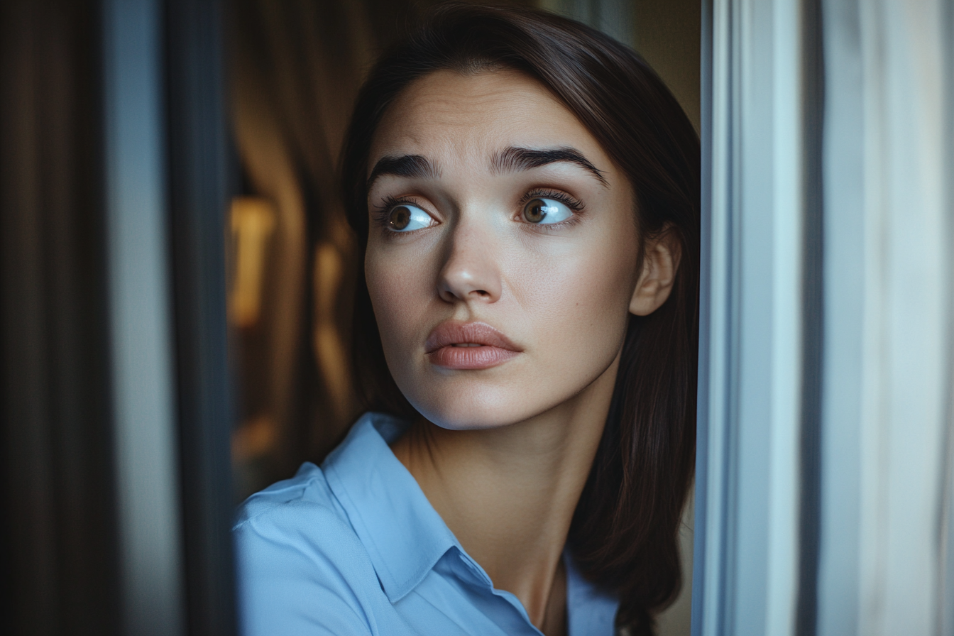 Une femme regardant à l'extérieur de sa maison | Source : Midjourney