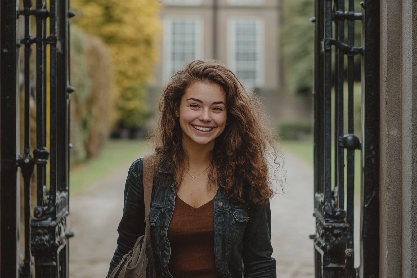 Une femme debout devant un portail ouvert | Source : Midjourney