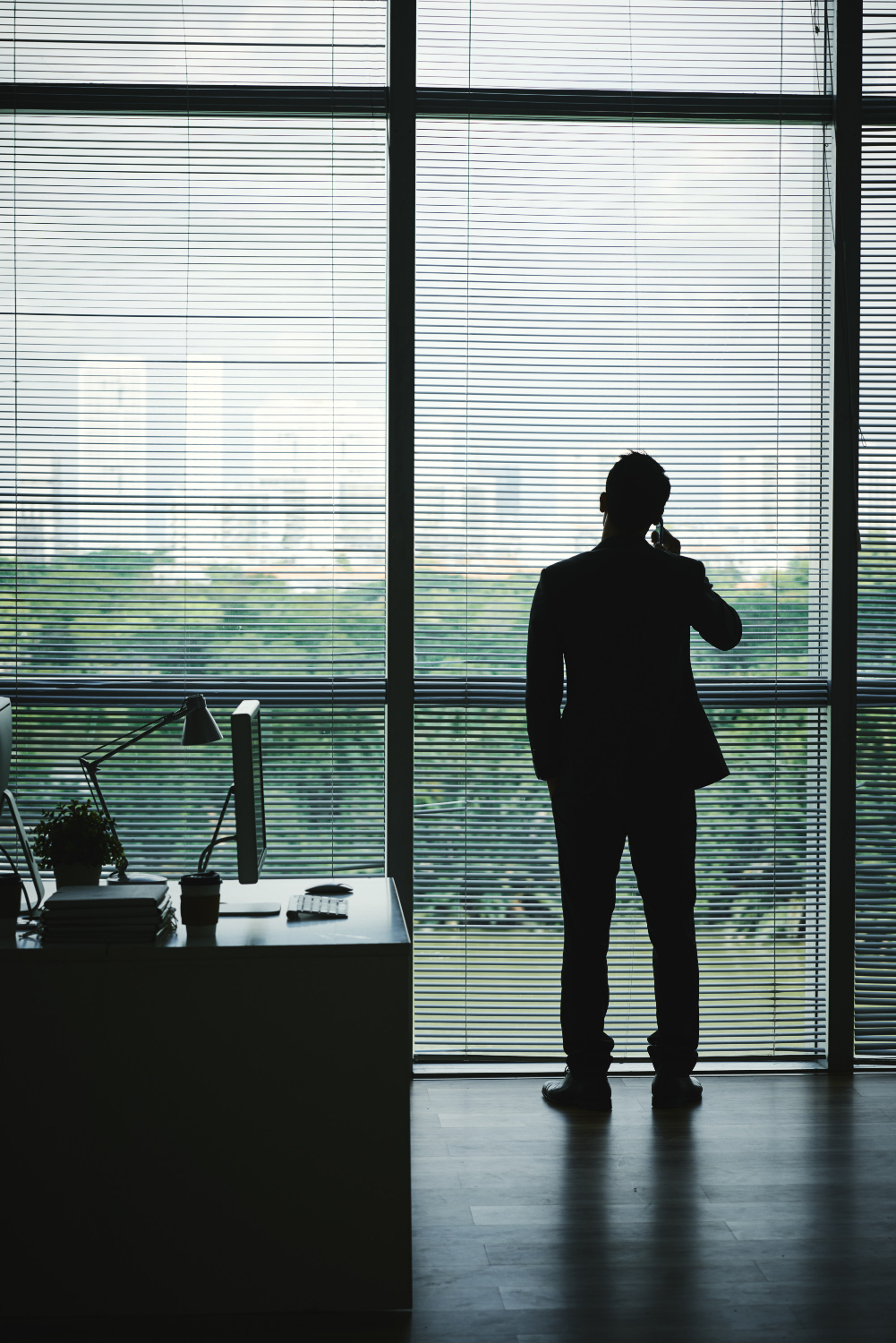 Silhouette d'un homme qui parle au téléphone dans son bureau | Source : Freepik