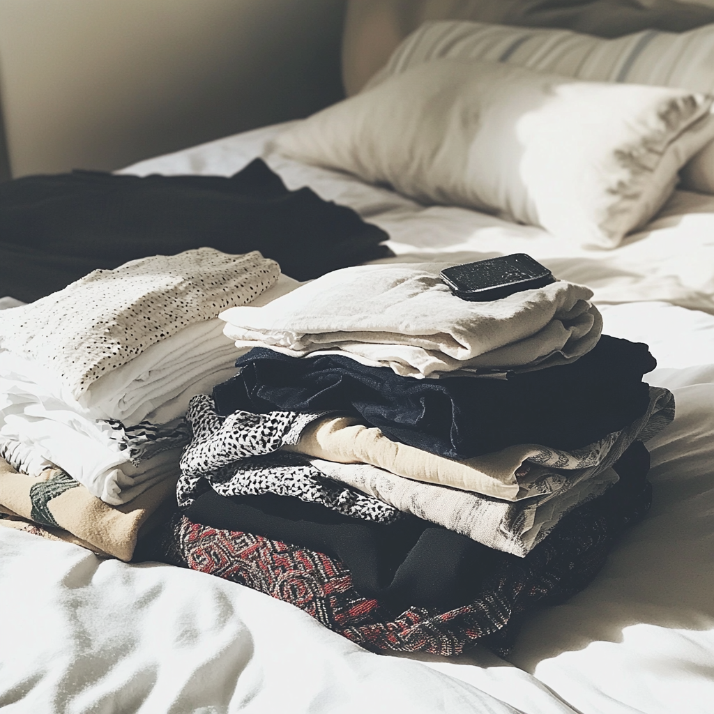 Une pile de vêtements pliés | Source : Midjourney