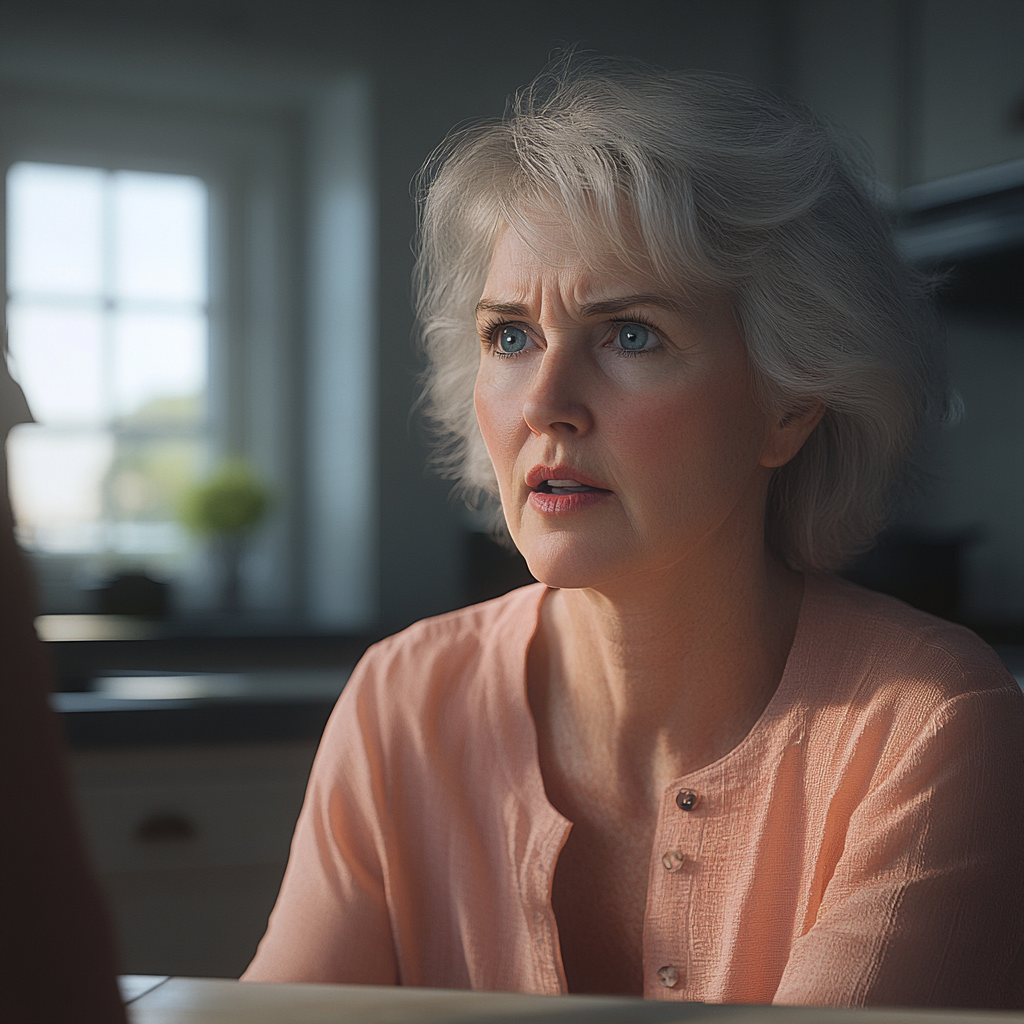 Une femme âgée assise à une table de cuisine | Source : Midjourney