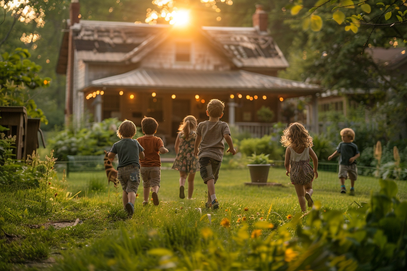 Enfants jouant à l'extérieur d'une maison | Source : Midjourney