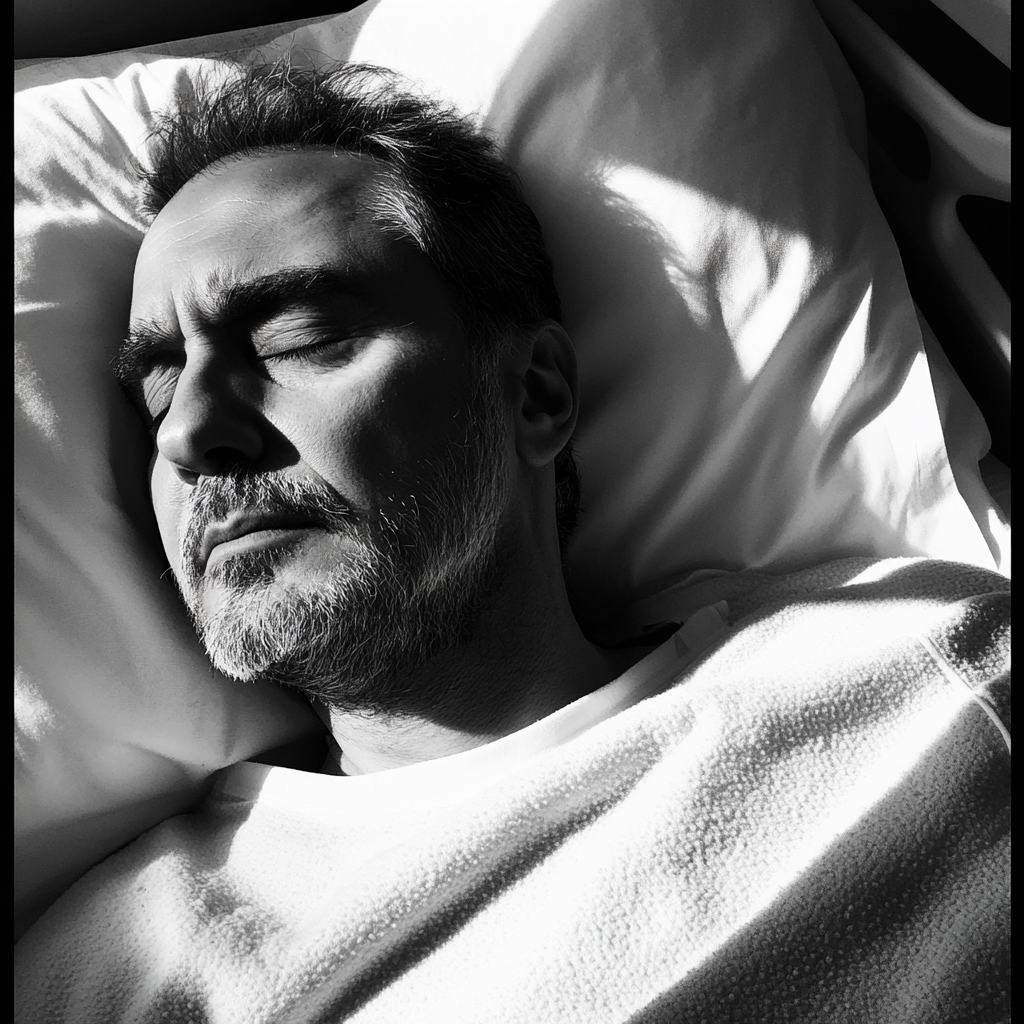 Un homme dormant dans un lit d'hôpital | Source : Midjourney