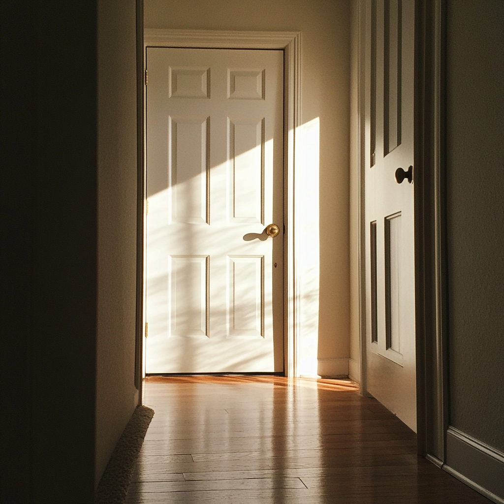 Une porte fermée au bout d'un couloir | Source : Midjourney