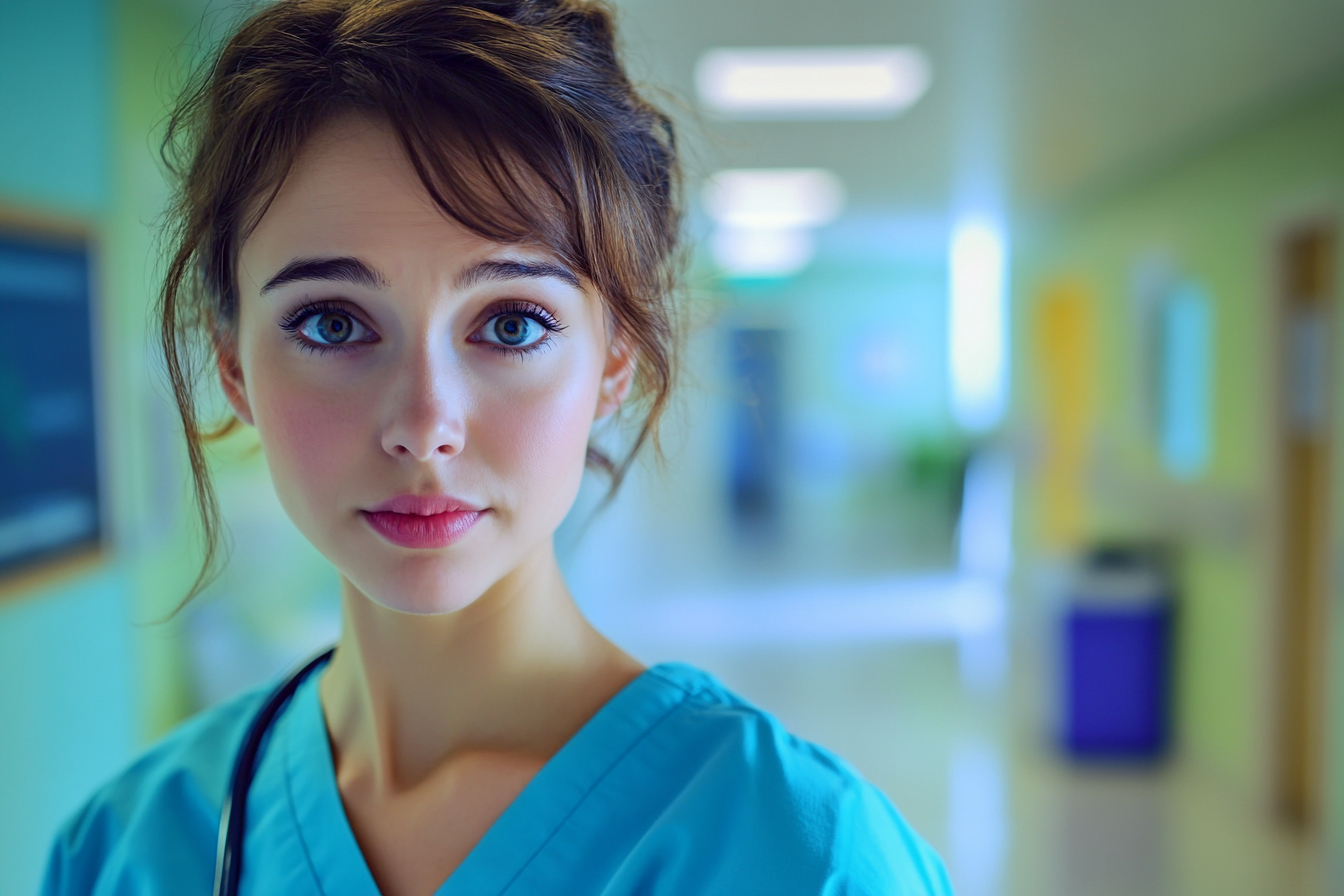 Une femme inquiète dans un couloir d'hôpital | Source : Midjourney