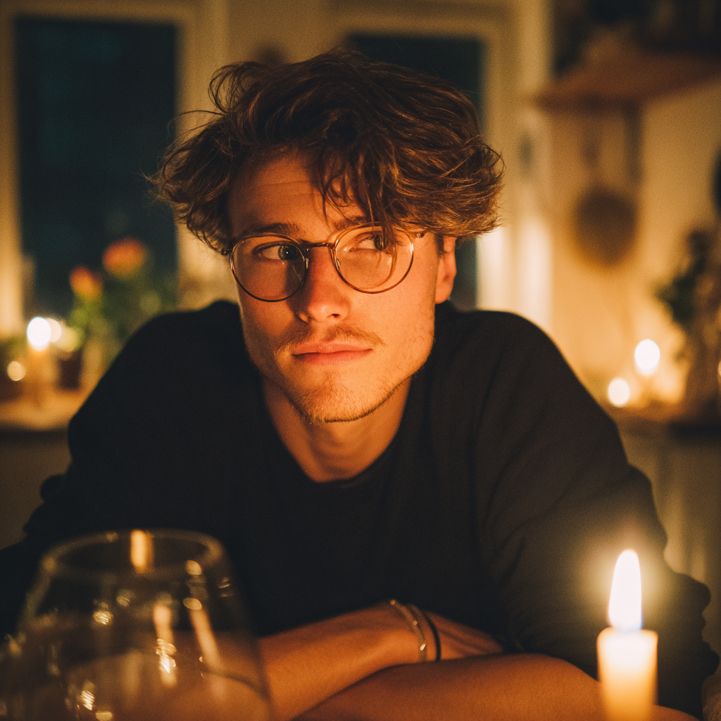 Un jeune homme assis à une table | Source : Midjourney
