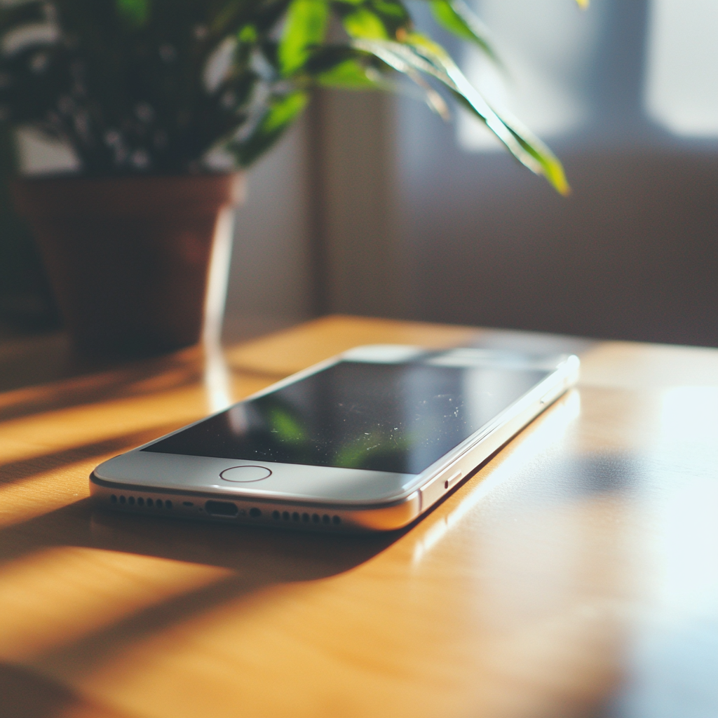 Un téléphone posé sur une table | Source : Midjourney