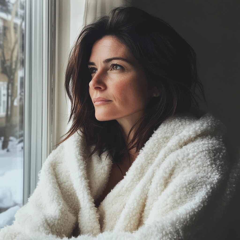 Une femme qui regarde par la fenêtre | Source : Midjourney