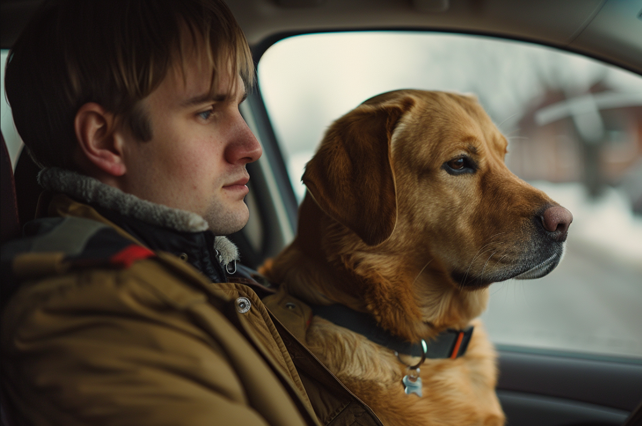 Un homme et son chien dans une voiture | Source : Midjourney