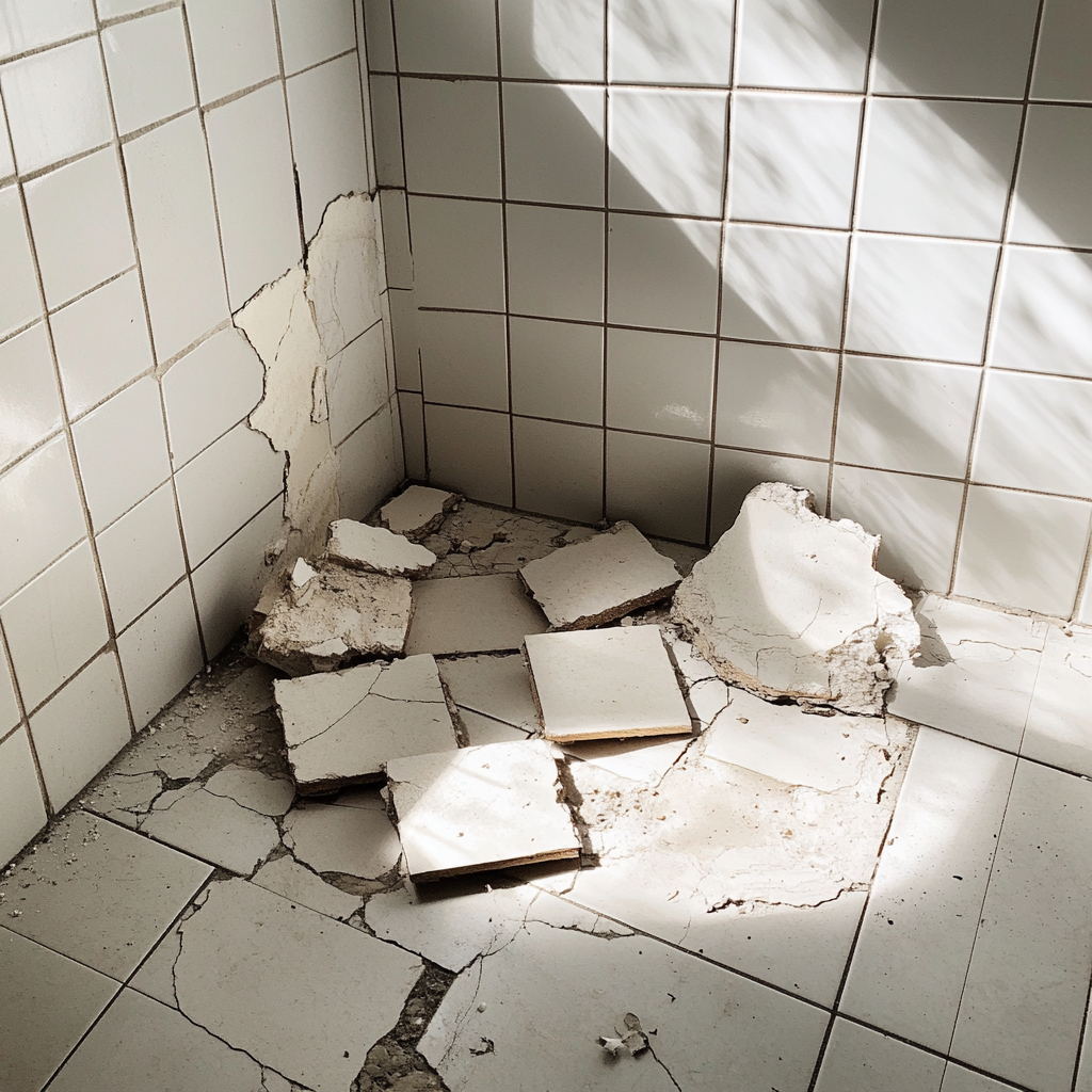 Carreaux cassés dans une salle de bain | Source : Midjourney