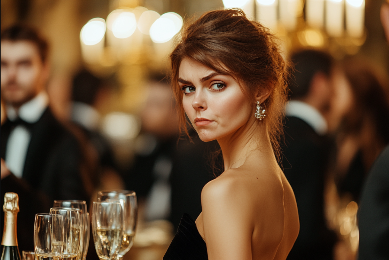 Une femme qui regarde par-dessus son épaule et fronce les sourcils | Source : Midjourney