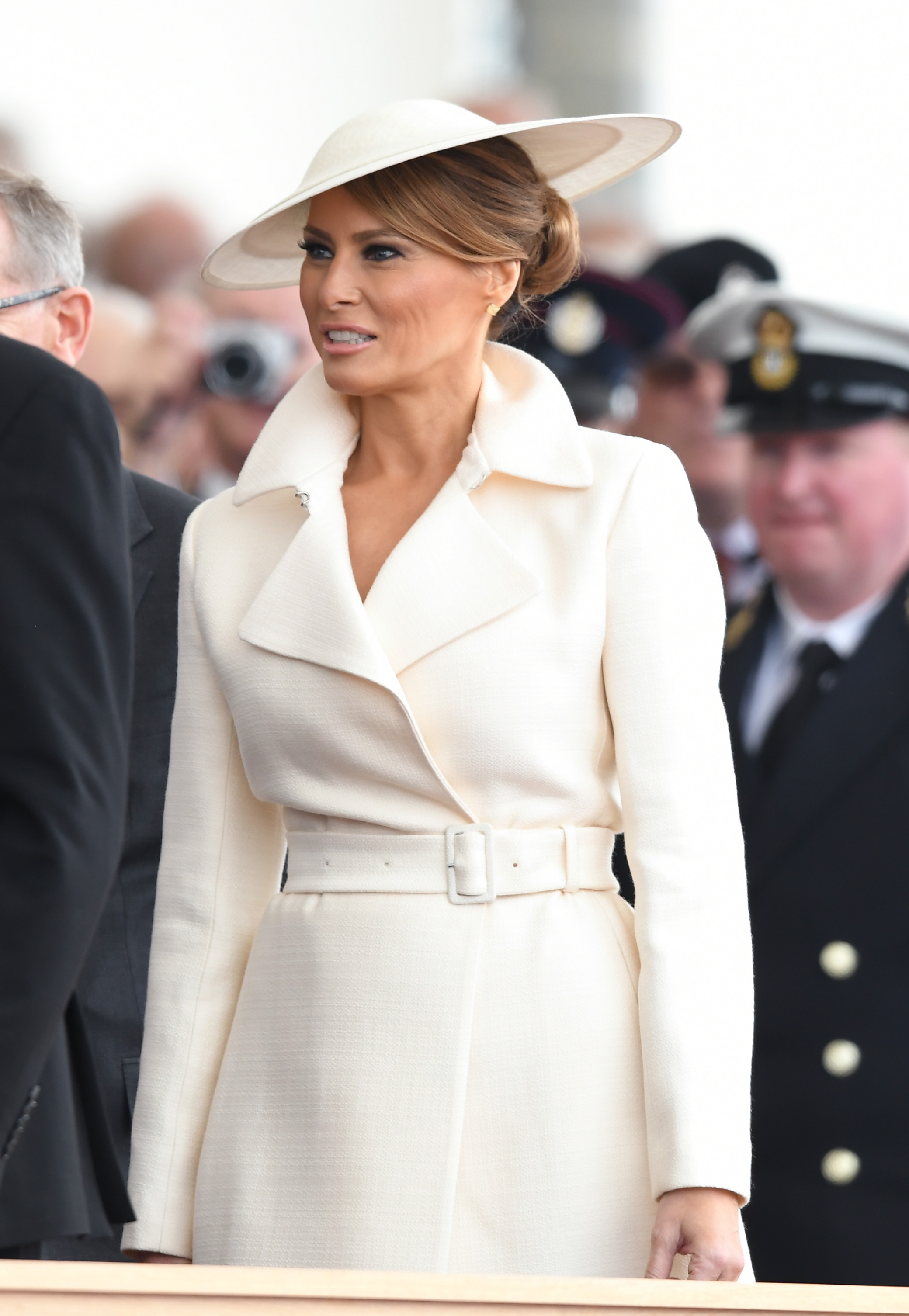 Melania Trump assiste à l'événement commémoratif national D-Day 75 pour marquer le 75e anniversaire du débarquement, le 5 juin 2019 à Portsmouth, en Angleterre | Source : Getty Images