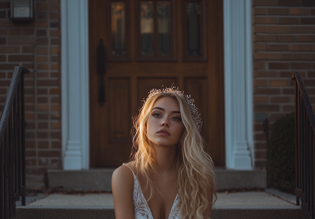 Une belle mariée assise à l'extérieur d'une église | Source : Midjourney