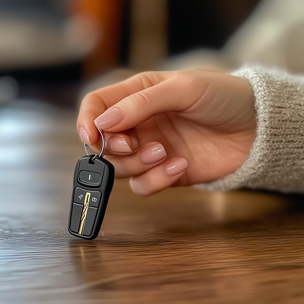 La main d'une femme saisit les clés de la voiture sur la table | Source : Midjourney