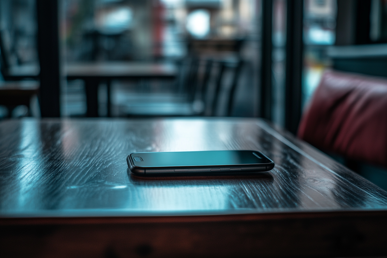 Un téléphone posé sur une table | Source : Midjourney