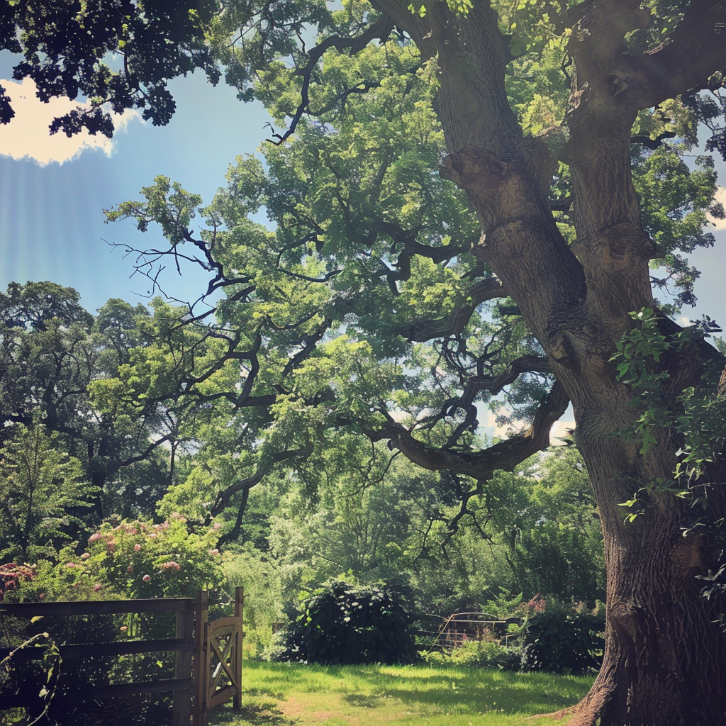 Un chêne dans un jardin | Source : Midjourney