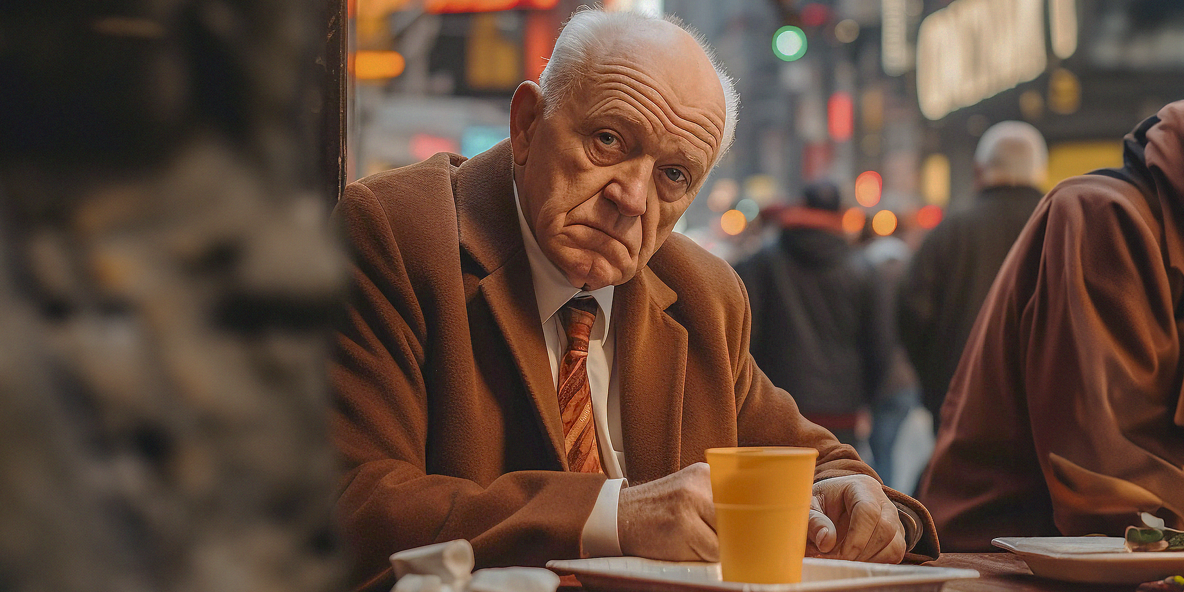 Un grand-père triste assis dans un restaurant | Source : Freepik