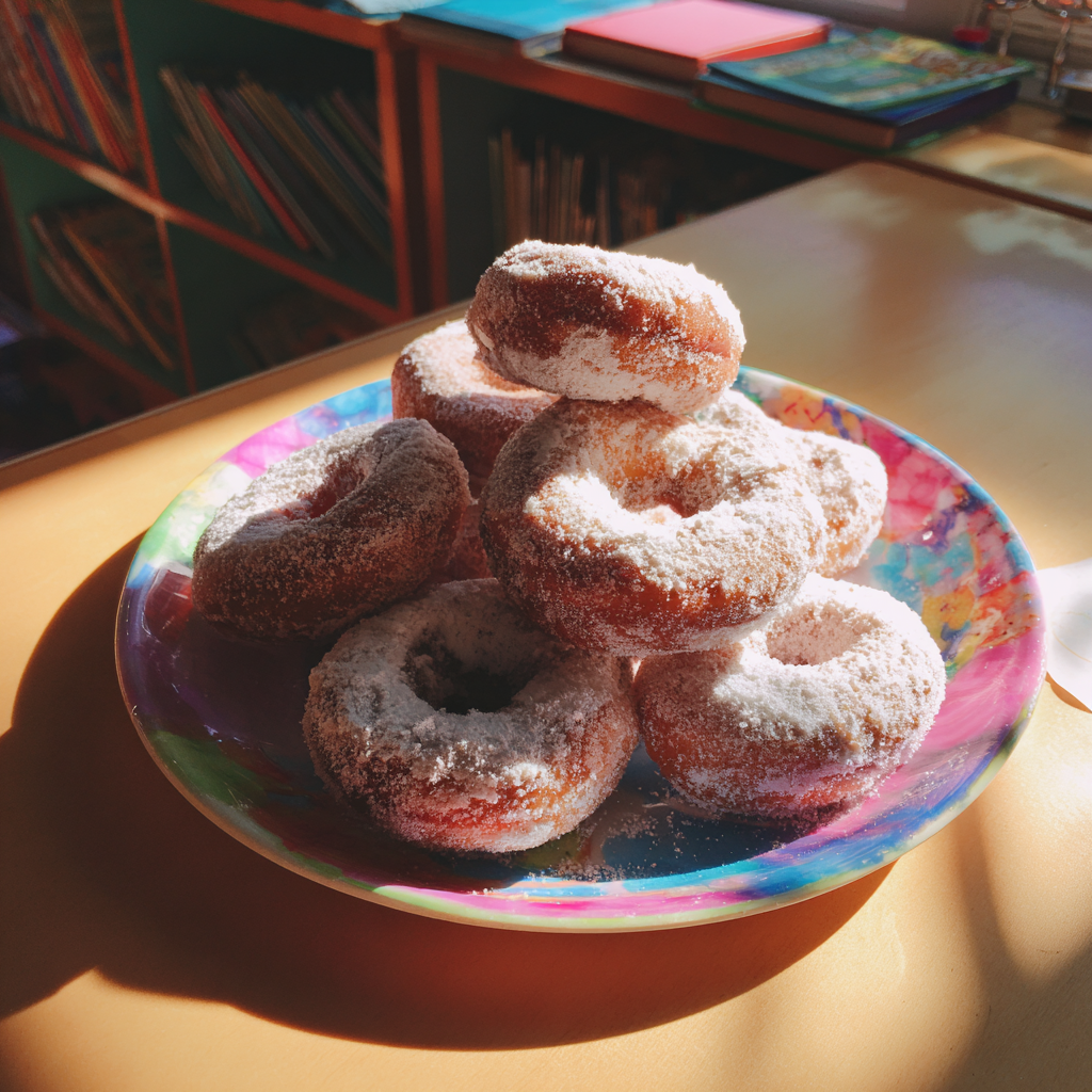 Une assiette de beignets en poudre | Source : Midjourney