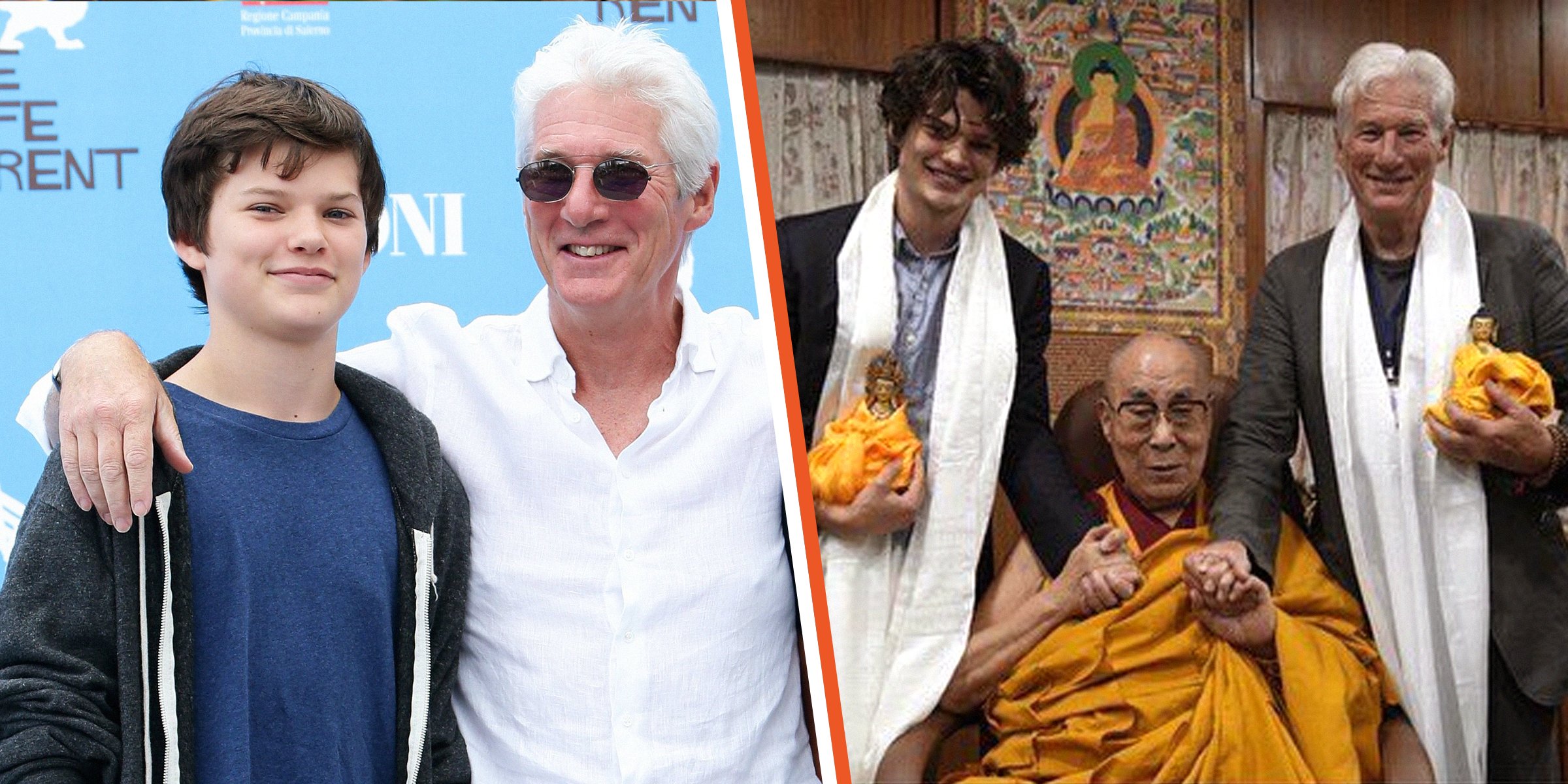 Richard Gere et Homer Gere | Richard Gere, Homer Gere, et le Dalai Lama. | Source : Getty Images | Twitter.com/NetTibet